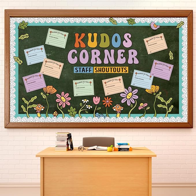 Mooliwe Staff Shout Out Bulletin Board Kit, Kudos Corner Employee Recognition Decor Set with 20 Appreciation Cutouts for School Classroom Office Wall Door Decor Supplies