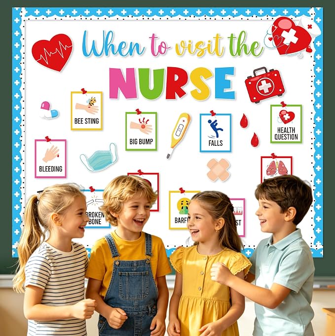 47Pcs School Nurse Bulletin Board Decorations Set, Welcome Back to School Classroom Decorations Kit, Nursing Appreciation Office Decor Medical RN Cutouts Healthcare Workers Chalkboard Door Wall Decor