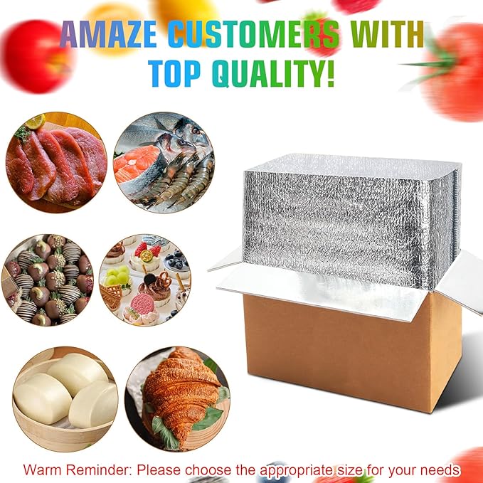 2 Pack Hot & Cold Double Insulated Shipping Box with Aluminum Foil Insulated Bag Liner, Reusable Hot & Frozen Food Delivery Insulated Carton for Shipping, Mailing, Packing, 9.8x5.8x7.5 Inch