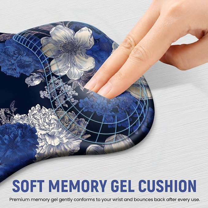 Ergonomic Mouse Pad with Wrist Rest, Gel Wrist Support, Indigo | 10.2 x 7.6 in Mouse Pad with Smooth Fabric Surface and Non-Slip Rubber Base for Office, Home, Study, and Gaming