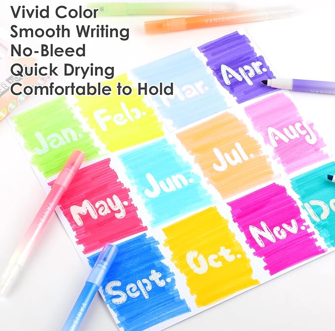 HANKU 12 Pack Cute Erasable Highlighters, Dual Tip Markers for Journaling | Erasable Marker Pens, 12 Assorted Colors, Chisel Tip Smooth Writing, for Journaling Planner Back to School Office Supplies