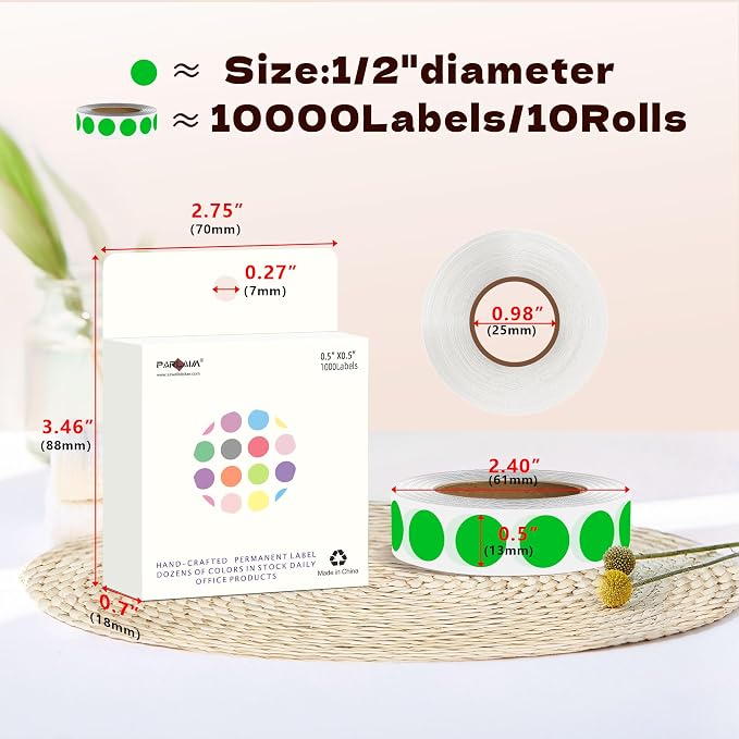 PARLAIM 10000PCS 1/2 Inch Round Color-Code Dot Stickers,Circle Colorful Coding Label Sticker for Home Office (Green)