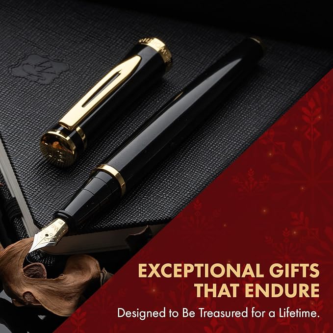 Wordsworth & Black Luxury Fountain Pen Set for Writing, Medium Nib, Pink | Gift for Men & Women, Brass Body, 18K German Iridium, Calligraphy, Converter + 24 Ink Cartridges, Refillable, Leak-Free