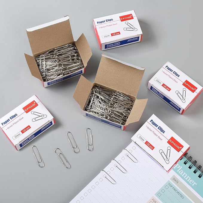 Paper Clips Medium Size Paperclips #1 Nonskid, 1-2/7 Inch Paper Clips for Office & School, Personal Use, 720 Count (6 Boxes of 120), Silver
