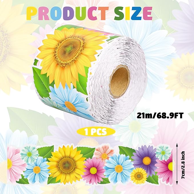 Spring Bulletin Board Borders Daisy Flower Border Trim Classroom Bulletin Board Decoration Spring Floral Paper Cutouts for Classroom School Wall Home Decor, 68.9 Ft
