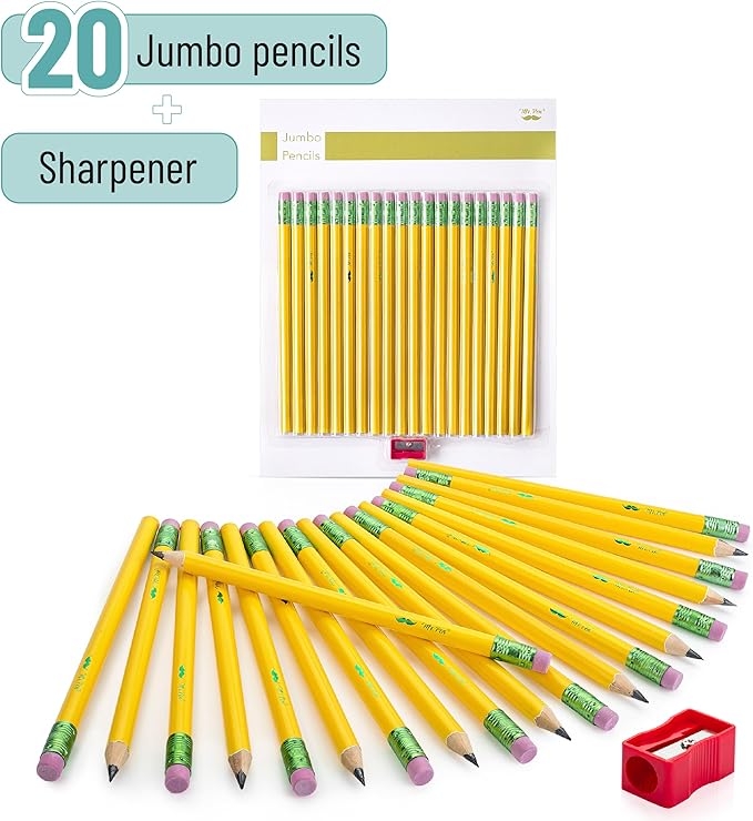 Mr. Pen- Jumbo Pencils, 20 Pencils with 1 Sharpener, Large Pencils