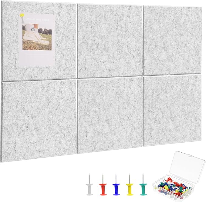 Cork Board Alternative 28" x 19", 6 Pack Felt Bulletin Boards, Pin Board | Includes Pushpins & 35 Safe Removable Adhesive Tabs, High-Density, Notice Boards for Walls Office Home Decor - Light Gray