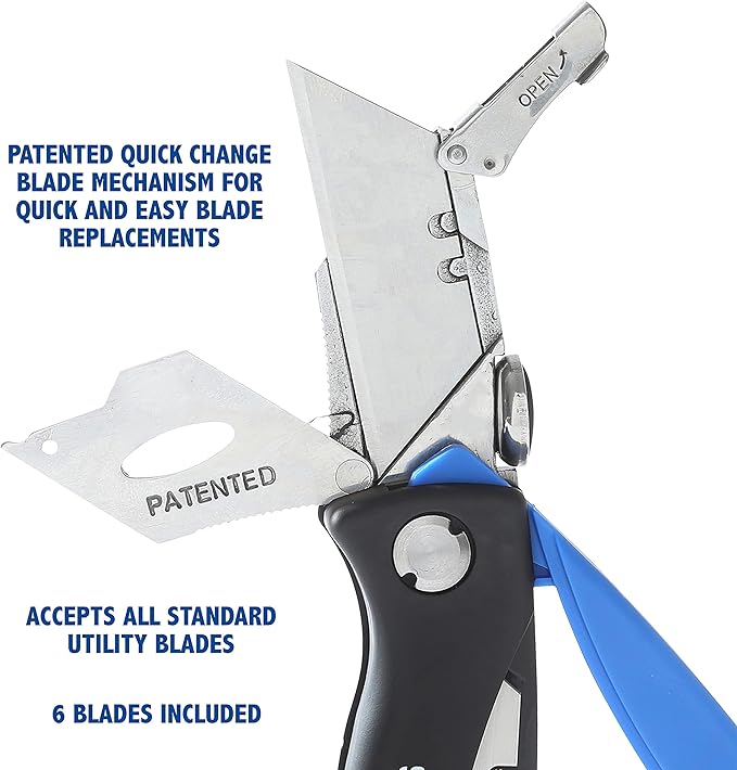 Sheffield Folding Utility Knife, Accepts Standard Utility Knife Blades, Box Cutter, Razor Blades Included, For Home, Office, Trades, and Warehouse