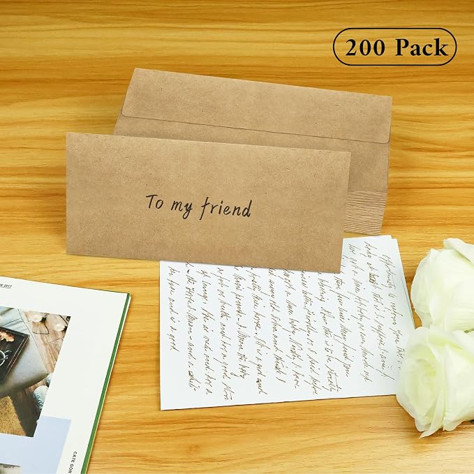 200 Pack #10 Business Envelopes, Brown Kraft Standard Envelopes Self Seal, Letter Size Mailing Envelopes for Checks Letters Invoices Christmas Birthday Graduation Wedding, 4 1/8 x 9 1/2 Inch