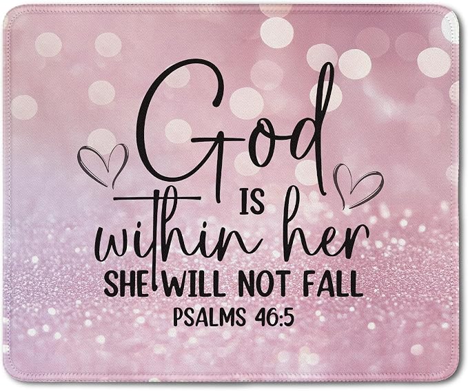Pink Glitter Christian Mouse Pad, God is Within Her She Will Not Fall Psalm 46:5 Bible Verse Mouse Pads Mousepad for Home Office Dorm Computers Laptop Supplies Desk Accessories, 9.5x7.9 Inch