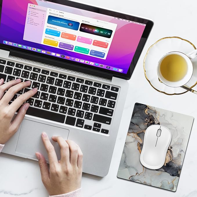 Small Mouse Pad Cute, Mini Mouse Pads for Wireless Mouse and Laptop, Travel Mousepads with Designs - Aesthetic Black and Gold Marble, Portable Mousepad 5.5 x 7 in, Desk Decor for Women