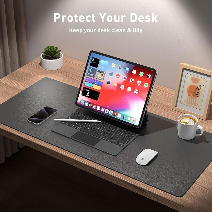 Aothia Leather Desk Pad Protector, Mouse Pad, Office Desk Mat, Non-Slip PU Leather Desk Blotter, Laptop Desk Pad, Waterproof Desk Writing Pad for Office and Home (Gray,36" x 17") (Pack of 2)