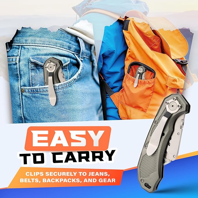 DIYSELF Folding Utility Knife with 10 Extra SK5 Blades, Quick-Change Blade & Button Lock, Box Cutter Razor Knife with Stainless Steel Head, Gifts for Men, Heavy Duty Box Knife for Cardboard Carpet PVC