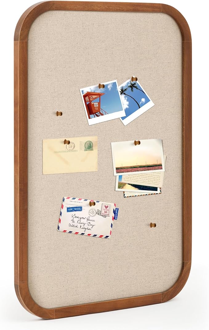 Vintage Framed Pin Board Linen Display Bulletin Board Large Ornate Fabric Picture Photo Pinboard Memo Decorative Prayer Pinboard Ornate for Wall Gift(Rectangle,20'' X 30'',Light Brown)