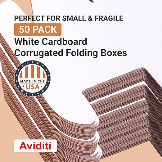 Aviditi White Corrugated Cardboard Mailing Boxes, 6 1/2" x 2 3/4" x 2 1/2" (Pack of 50) Crush-Proof Mailers, Small Cardboard Boxes for Shipping, Packing, Moving, and Storage