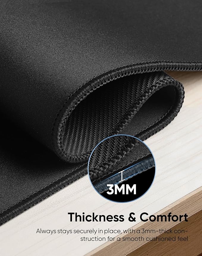 Large Gaming Mouse Pad with Durable Stitched Edges, Non-Slip Rubber Base, Big Computer Keyboard Mouse Mat Desk Pad for Home Office Gaming Work, 27.6''x11.8''x0.12'', Black