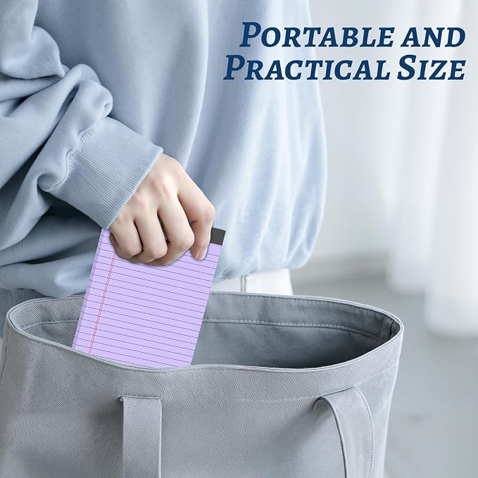 6 Pack 5 x 8 Inch Purple Legal Pads, Double-Sided Lined Notepads with Hard Backing for Office, School & Home, Thick Perforated No-Bleed Paper for Students, Teachers & Professionals