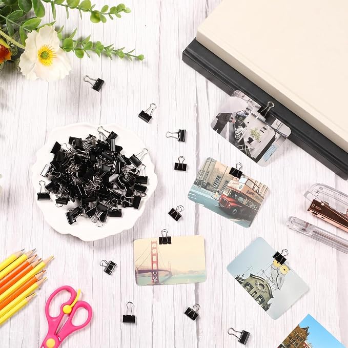Jetec 200 Pcs Black 0.6 Inch Binder Clip Paper Clamp Metal Paper Clip | for Teachers Students Classroom Business Office and School Office Supplies
