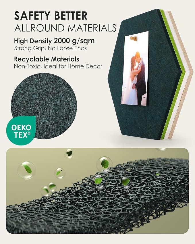 MaxGear Hexagon Bulletin Board, 8Pcs Wall Panels Office Decor Gradual Green | Large Cork Boards For Walls Alternative, Hexagon Felt Wall Tiles Vision Board Pictrure Room Wall Decor With Push Pins