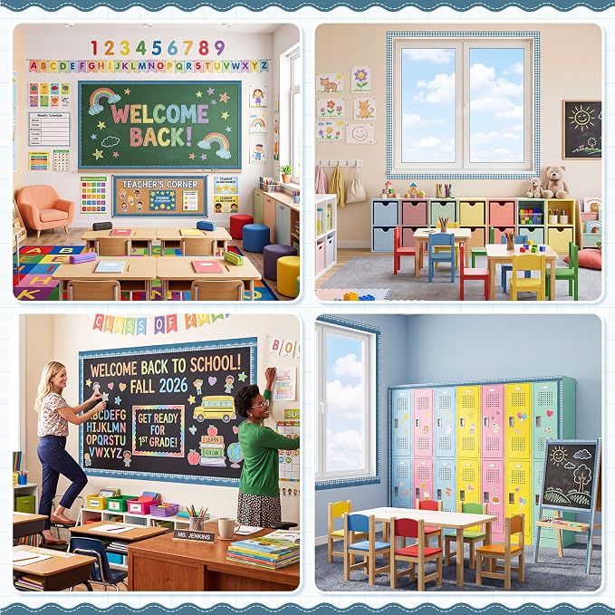 2 Rolls 65.6ft Dusty Blue Gingham Bulletin Board Borders Decoration Blue Checkered and Straight Edge Bulletin Borders Board Trim for Office School Classroom Chalkboard Party Decoration
