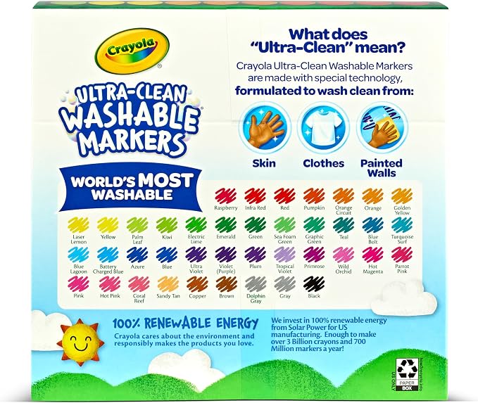 Crayola Ultra Clean Washable Markers (40ct), Teacher School Supplies for Kids, Broad Line Colored Markers, Art Marker Set, Ages 3+