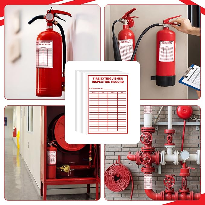 10 Pcs Fire Extinguisher Inspection Record Labels - 3.5" x 5" Fire Adhesive Vinyl Safety Stickers for School Office, and Home, Industrial (Blank Date & by Log)