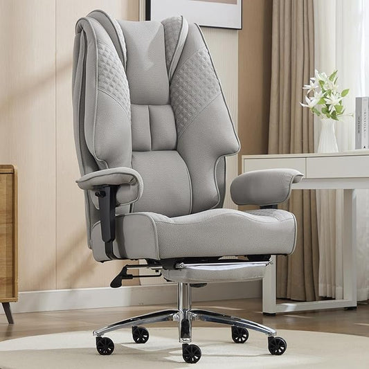 Big and Tall Office Chair 400lbs Wide Seat, Leather High Back Executive Office Chair with Foot Rest, Ergonomic Chairs Lumbar Support for Lower Back Pain Relief (Mesh Dove Grey)