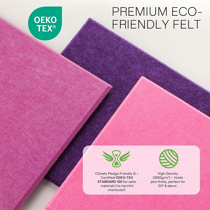 MaxGear Felt Bulletin Board 36" x 24", Pink Felt Wall Tiles Push Pins | Cork Board For Walls Alternative, 6 Pack 11.8" x 11.8" Wall Panels, Pin Board Custom Layout Design, Office Decor Home Decor