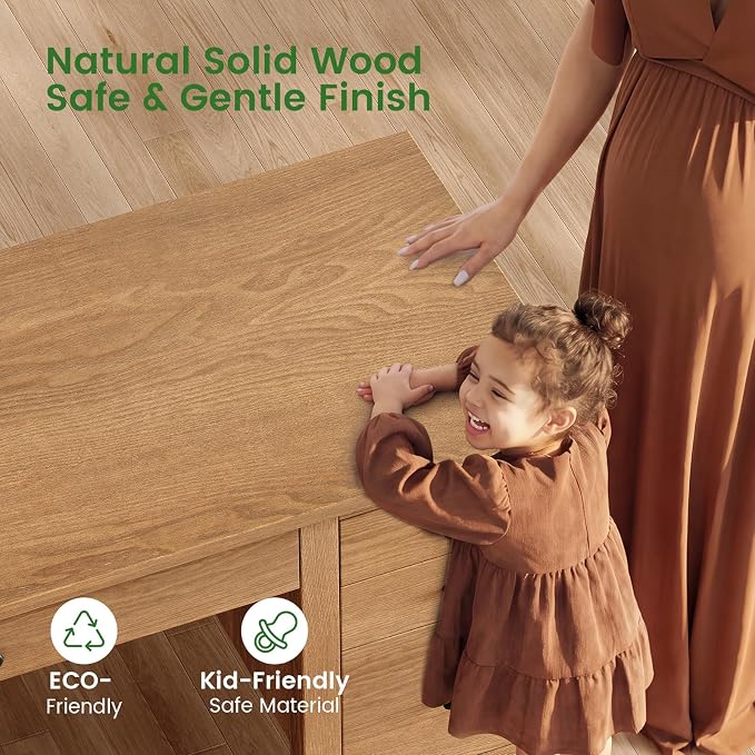 SEDETA Solid Pine Wood Computer Desk, 58'' Executive Home Office Desk with 4 Wood Drawers and Storage Shelves for Work Study Writing,Oak
