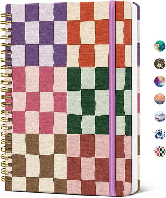 Taja Lined Spiral Notebook Journal for Women A5(5.8" × 8.3"), Cute Hardcover Notebook for Work, School & Note Taking, Pretty College Ruled Journal for Writing, 140 Pages, Checkered