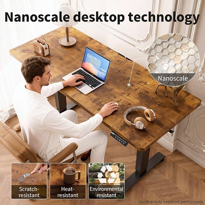 Veken 55" x 23.6" Super Large Standing Desk, Conference Room Tables, Brown | Height Adjustable Electric Computer Desk, Sit to Stand Up, Modern Workstation for Home Office, Writing, Gaming Study