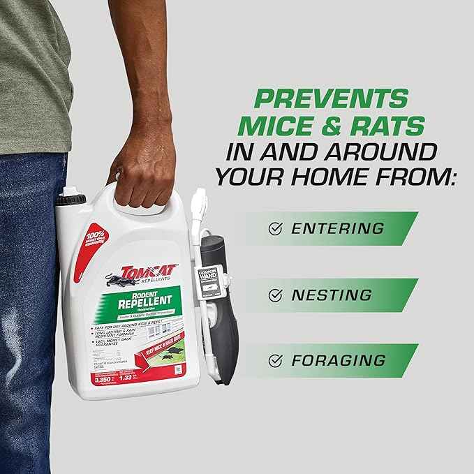 Tomcat Repellents Rodent Repellent Ready-to-Use, for Indoor and Outdoor Mouse and Rat Prevention with Peppermint, Cinnamon and Garlic Essential Oils, 1.33 gal.