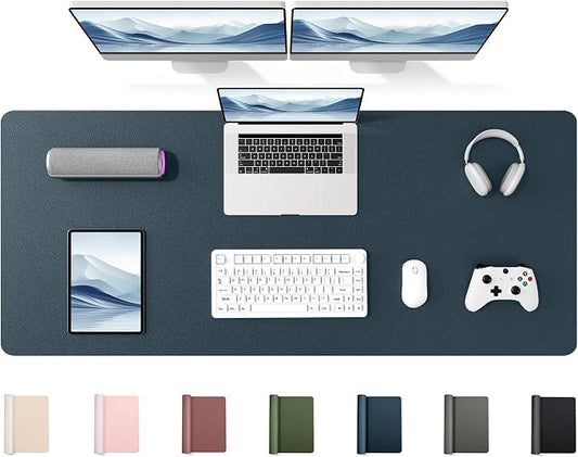 YSAGi 55" x 17" Large PU Leather Desk Mat for Keyboard and Mouse - Waterproof Non-Slip Desk Pad Protector for Office, Home, Writing Desk, Dark Blue