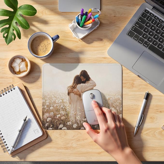 Christian Jesus Mouse Pad, Jesus Hugging Woman Religious Mouse Pads Mousepad for Home Office Dorm Computers Laptop Supplies Desk Accessories, 9.5x7.9 Inch