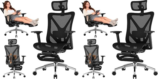 Ergonomic Office Chair with Footrest, 135° Reclining Desk Chair with Adjustable Lumbar Support,3D Armrest,Headrest & Large Steel Base, 300LBS Heavy Duty Mesh Chair (Pack of 2)
