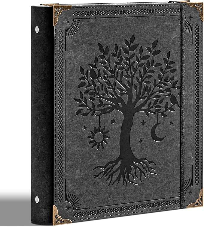 Ovesmusl PU Leather 3 Ring Binder 2 Inch Fits 8.5"x11" Letter Size Paper | 2 Inch Round Ring Binder Holds 500 Sheets, Notepad Paper Cover Loose Leaf Organizer, Black Tree