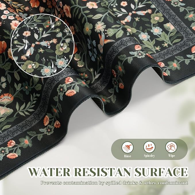 iCasso Aesthetic Mouse Pad,23.6x13.7in Desk Pad, Black Flower | Vintage Desk Matt for Desktop, Anti-Slip Mousepad with Stitched Edges for Laptop Computer Keyboard