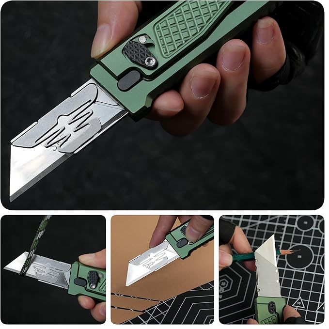 5.8" Aluminium Utility Knife, EDC Box Cutter with Clip, CNC Unibody, Lightweight All Metal Folding Box Cutter, Ideal Gifts for Men Women, with 10 Extra Blades（Green）