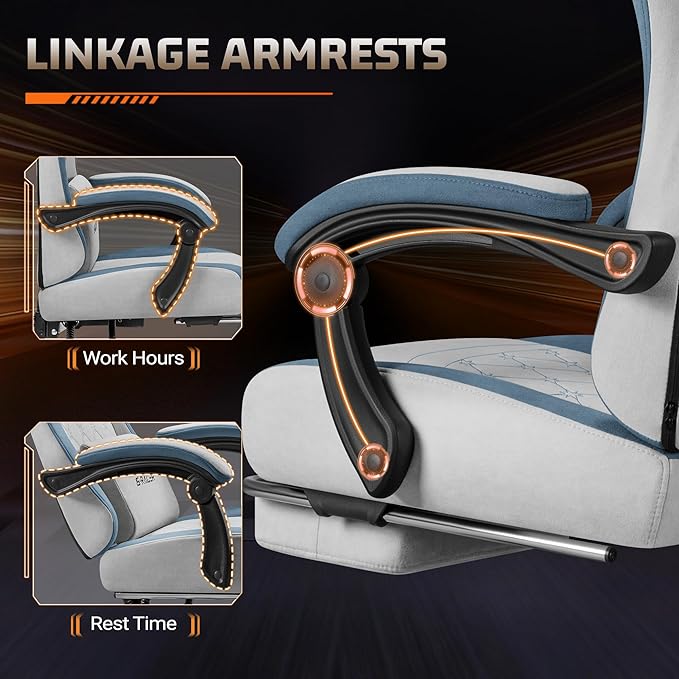 Homall Gaming Chair with Massage & Footrest, Ergonomic Computer Office Chair, High-Back Racing Style Reclining Chair with Adjustable Lumbar Support, Breathable Tech Fabric for Adults (Grey)