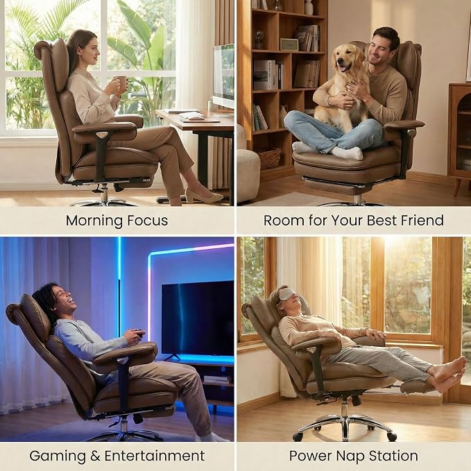 Efomao Big & Tall Desk Chair, Wide Executive Office Chair with Footrest Brown