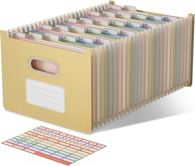 EcoStash 26 Pockets Accordion File Organizer, Upright&Open Top | Wheat Straw, 100% BPA Free, Letter/A4 Size, A-Z Bill Receipt Organizer for School Home Office Hospital - Wheat Yellow
