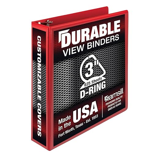 Samsill Durable 3 inch 3 Ring Binder, D Ring Binder, 100% Recycled Chipboard, Red