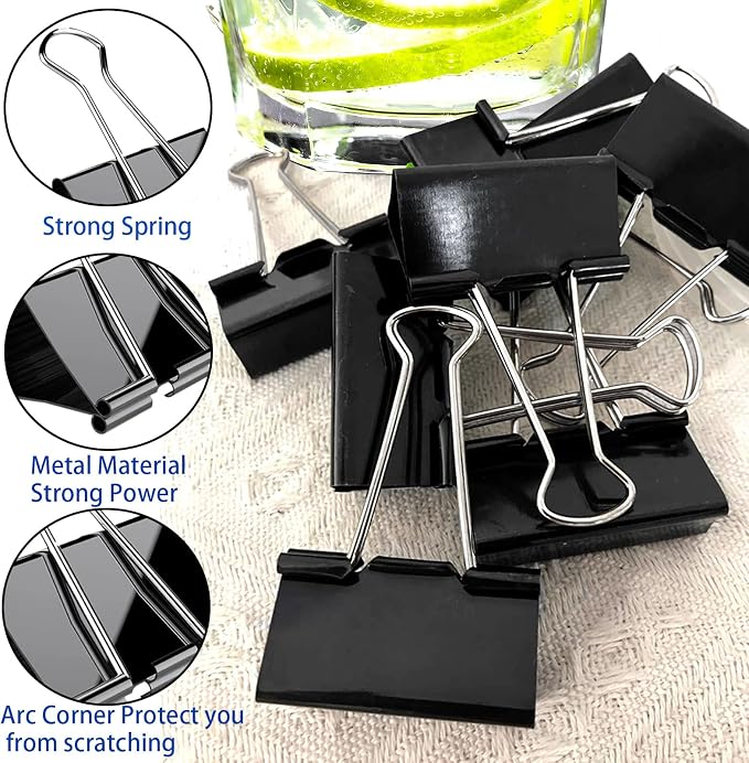 50 Pack Extra Large Binder Clips 2.4 Inch | Upgrade Large Binder Clips Big paper clips Clamps for Office and Home Supplies, Black
