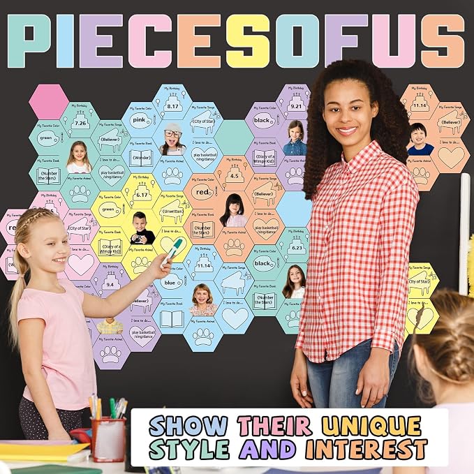 Hexagon Pieces Bulletin Board Set Pieces of Us Classroom Bulletin Board Decorations All About Me Cutouts Classroom Decorations for Back to School Office Home Chalkboard Decor Wall Door