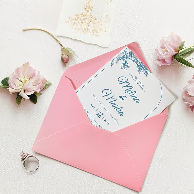 50 Pack 4x6 Envelopes Letter Size, Pink A4 Envelopes Self Seal for Wedding Invitation, Envelope 4.3x6.3 for Greeting Cards, Photos, Baby Shower, Graduation, Thank You Cards, Announcements