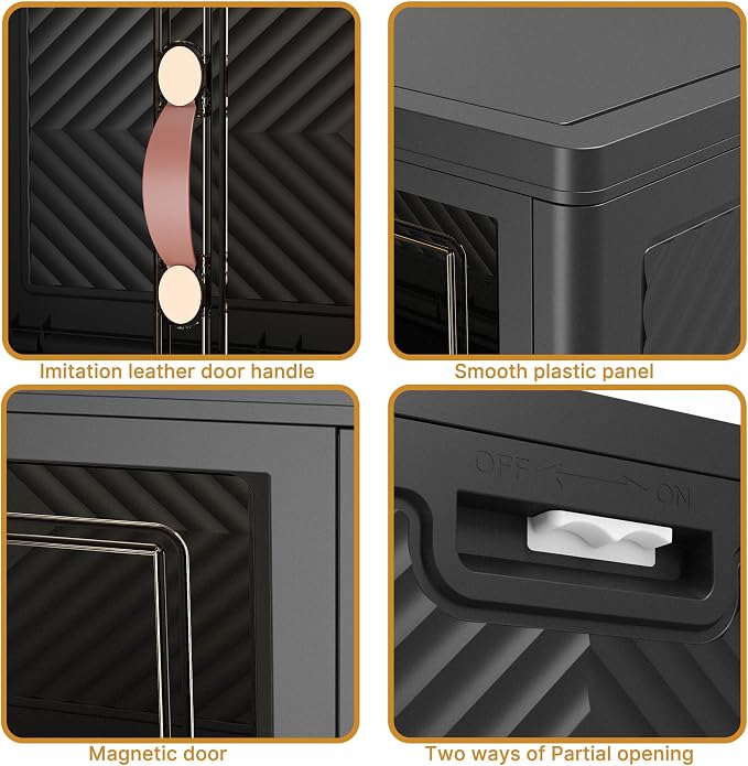 600QT Stackable Storage Bins with Lids, Doors & Wheels | Closet Organizers and Storage Cabinet, Lockable Plastic Foldable Drawers for Bedroom Dorm Office Garage（120QT*5,Black）