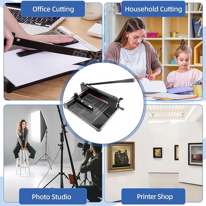 ISDIR Heavy Duty Guillotine Paper Cutter, 12” A4 Stack Paper Trimmer, Cuts Up to 400 Sheets, All-Steel Base with Safety Lock, Professional Paper Cutter for Office, School & Print Shop