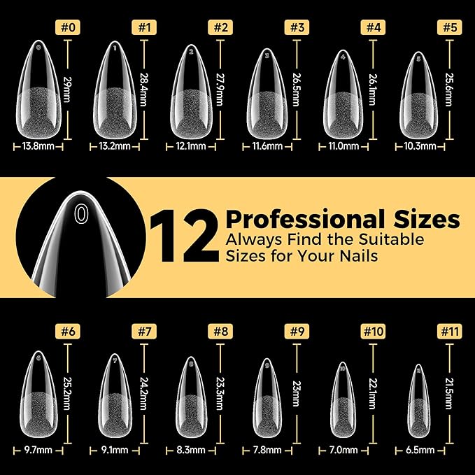 UNA GELLA Medium Stiletto Nail Tips, Pre Etched Stiletto Press on Nails, 240Pcs Clear Soft Gel Nail Tips Full Cover Fake Nails for DIY Art Salon At Home 12 Sizes
