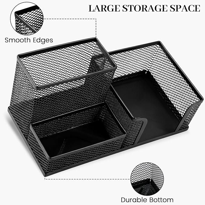 Black Office Desk Accessories, 9 Pcs Desk Organizers and Accessories with Mesh Pen Holder, Stapler, Tape Dispenser, Hole Punch, Office Supplies Set for Office Home School Women Students Gift