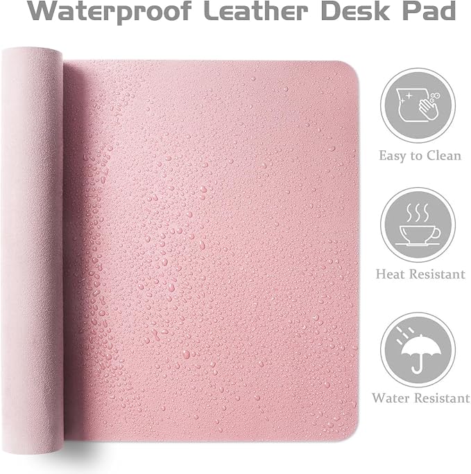 Aothia Leather Desk Pad Protector, Office Desk Mat, Large Mouse Pad, Laptop Desk Pad, Non-Slip PU Leather Desk Blotter, Waterproof Desk Writing Pad for Office and Home (Pink, 47" x 17")